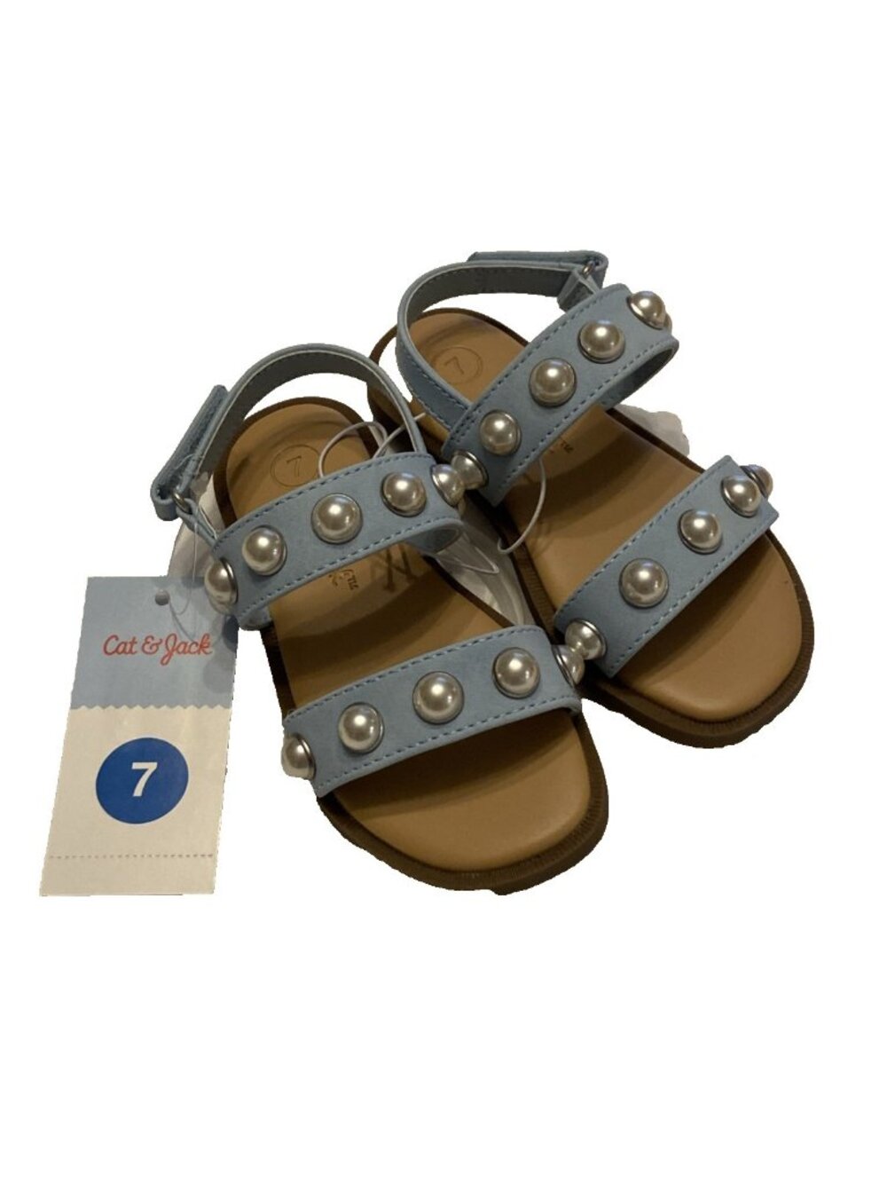 Cat & Jack Selene Blue & Pearl Accent Open Toe Sandals Little Girls' Size 7